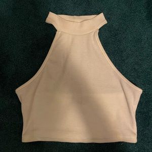 SHEIN; small crop halter, open back white tank top